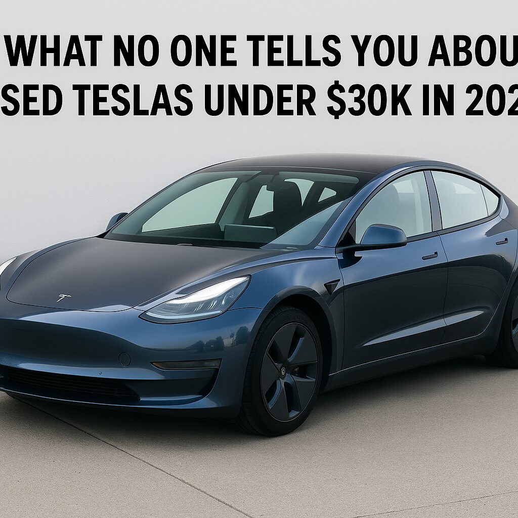 Blue Tesla parked on concrete