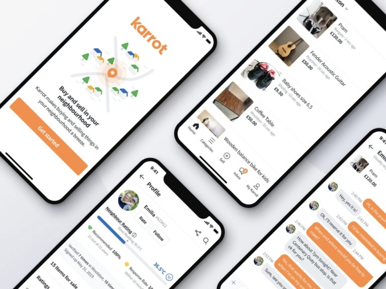 Mobile app showcasing marketplace features